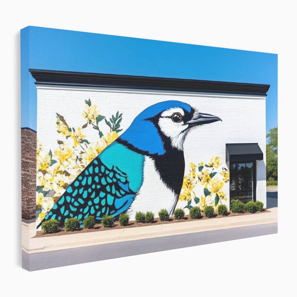 Tablou Canvas Premium, LuxCanva® M1087, Coltul Viu al Orasului, Mural, Urban, Graffiti, Perete, Caramida, Zid, Constructie, Pasare, Flori, Pictura, Street Art, Birou, Living, Camera Copil