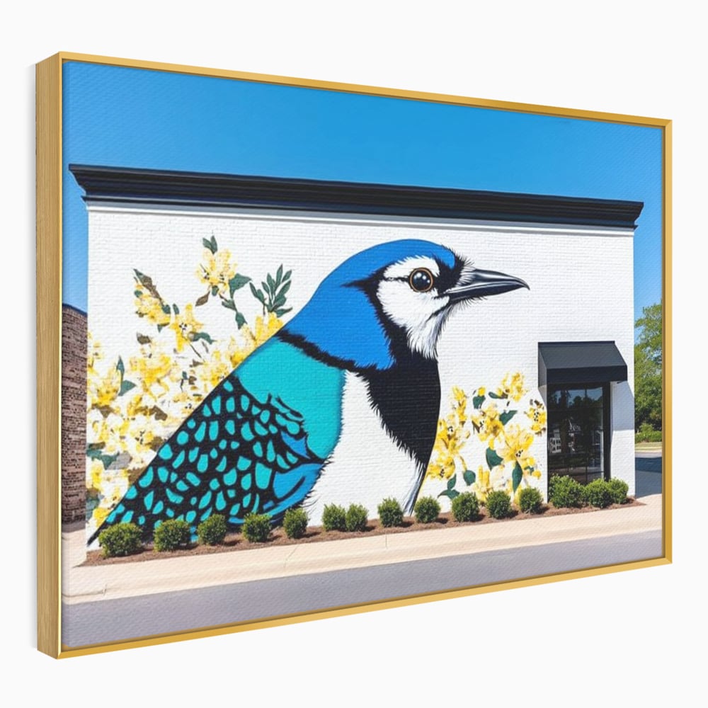 Tablou Canvas Premium, LuxCanva® M1087, Coltul Viu al Orasului, Mural, Urban, Graffiti, Perete, Caramida, Zid, Constructie, Pasare, Flori, Pictura, Street Art, Birou, Living, Camera Copil