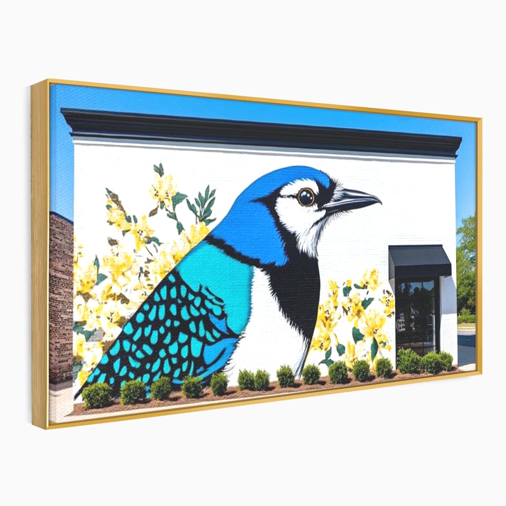 Tablou Canvas Premium, LuxCanva® M1087, Coltul Viu al Orasului, Mural, Urban, Graffiti, Perete, Caramida, Zid, Constructie, Pasare, Flori, Pictura, Street Art, Birou, Living, Camera Copil