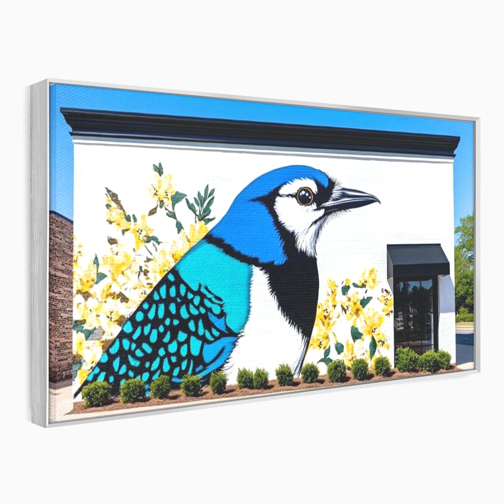 Tablou Canvas Premium, LuxCanva® M1087, Coltul Viu al Orasului, Mural, Urban, Graffiti, Perete, Caramida, Zid, Constructie, Pasare, Flori, Pictura, Street Art, Birou, Living, Camera Copil