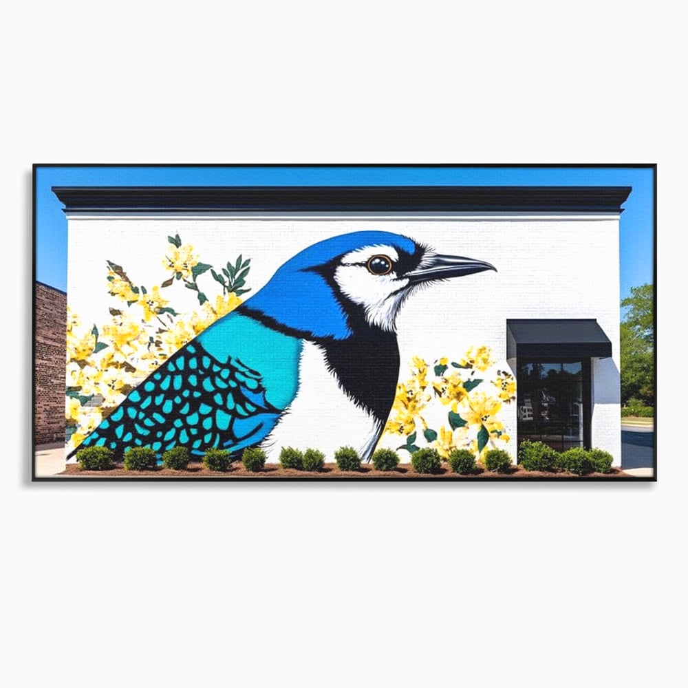 Tablou Canvas Premium, LuxCanva® M1087, Coltul Viu al Orasului, Mural, Urban, Graffiti, Perete, Caramida, Zid, Constructie, Pasare, Flori, Pictura, Street Art, Birou, Living, Camera Copil