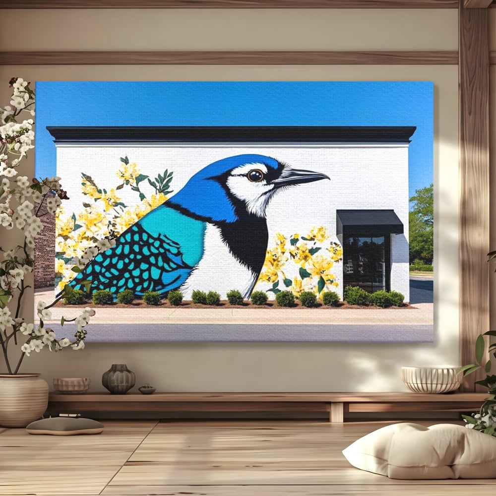 Tablou Canvas Premium, LuxCanva® M1087, Coltul Viu al Orasului, Mural, Urban, Graffiti, Perete, Caramida, Zid, Constructie, Pasare, Flori, Pictura, Street Art, Birou, Living, Camera Copil