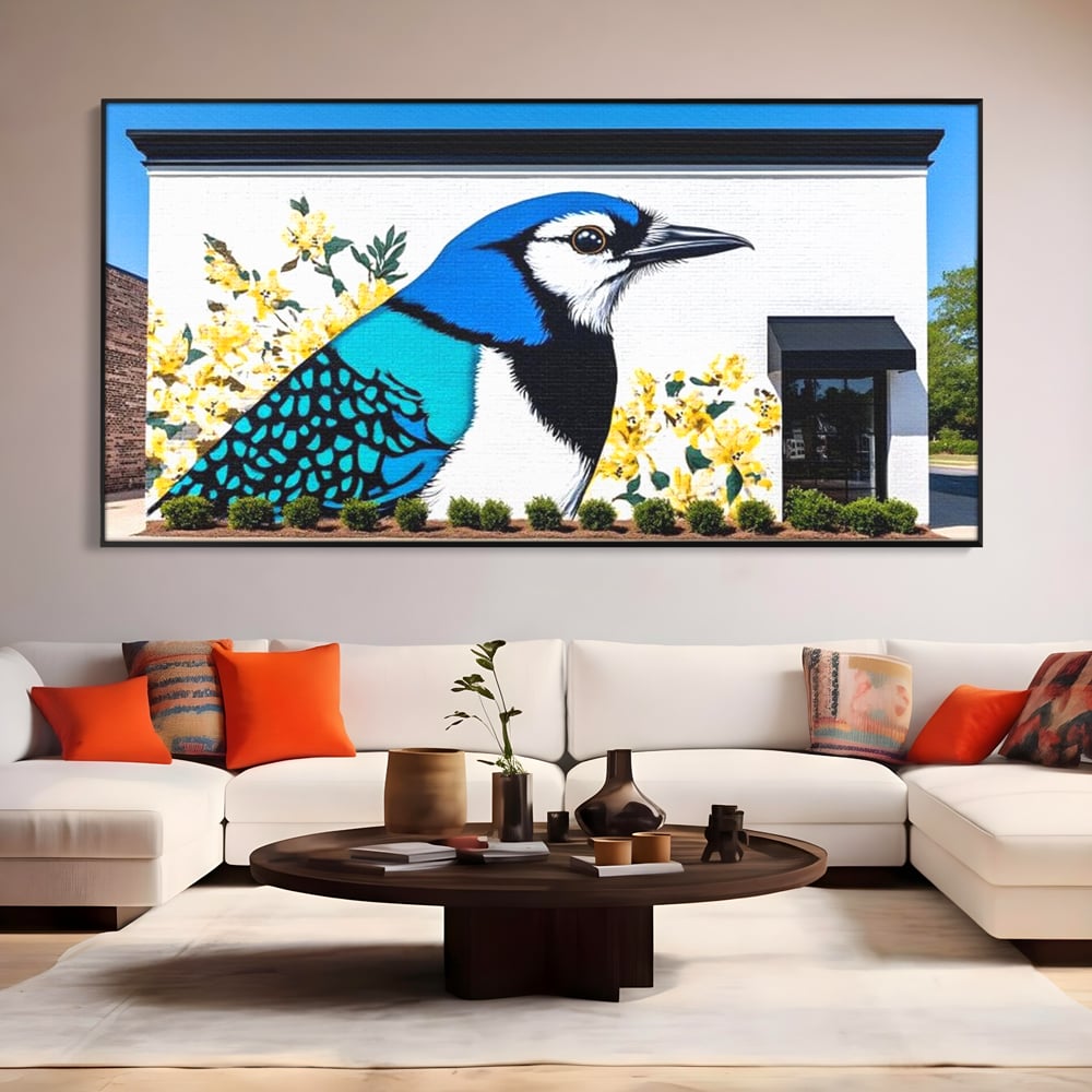 Tablou Canvas Premium, LuxCanva® M1087, Coltul Viu al Orasului, Mural, Urban, Graffiti, Perete, Caramida, Zid, Constructie, Pasare, Flori, Pictura, Street Art, Birou, Living, Camera Copil