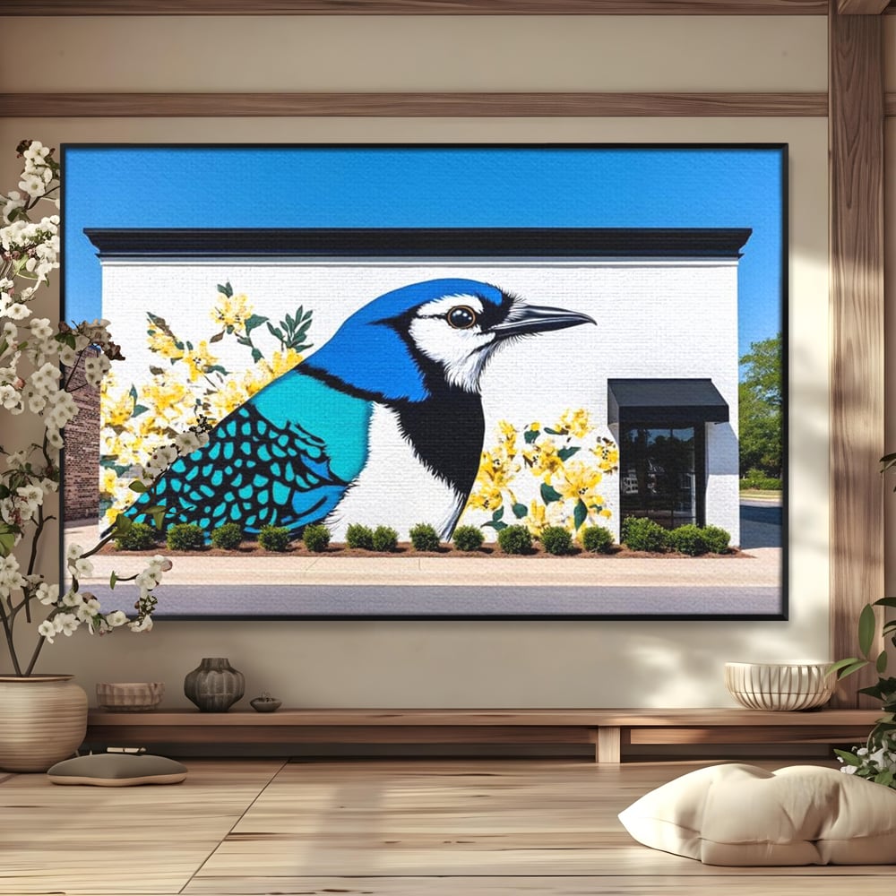 Tablou Canvas Premium, LuxCanva® M1087, Coltul Viu al Orasului, Mural, Urban, Graffiti, Perete, Caramida, Zid, Constructie, Pasare, Flori, Pictura, Street Art, Birou, Living, Camera Copil