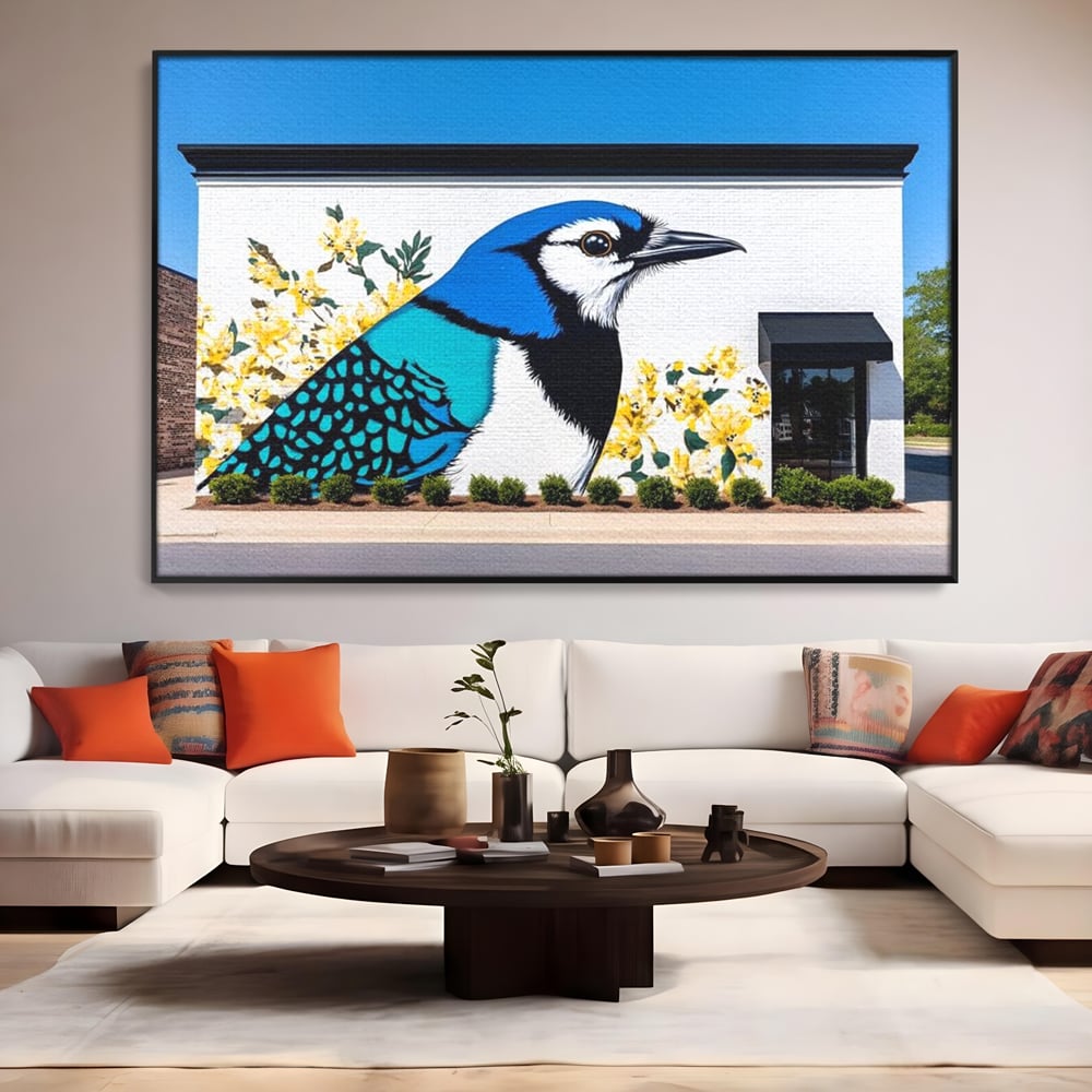 Tablou Canvas Premium, LuxCanva® M1087, Coltul Viu al Orasului, Mural, Urban, Graffiti, Perete, Caramida, Zid, Constructie, Pasare, Flori, Pictura, Street Art, Birou, Living, Camera Copil