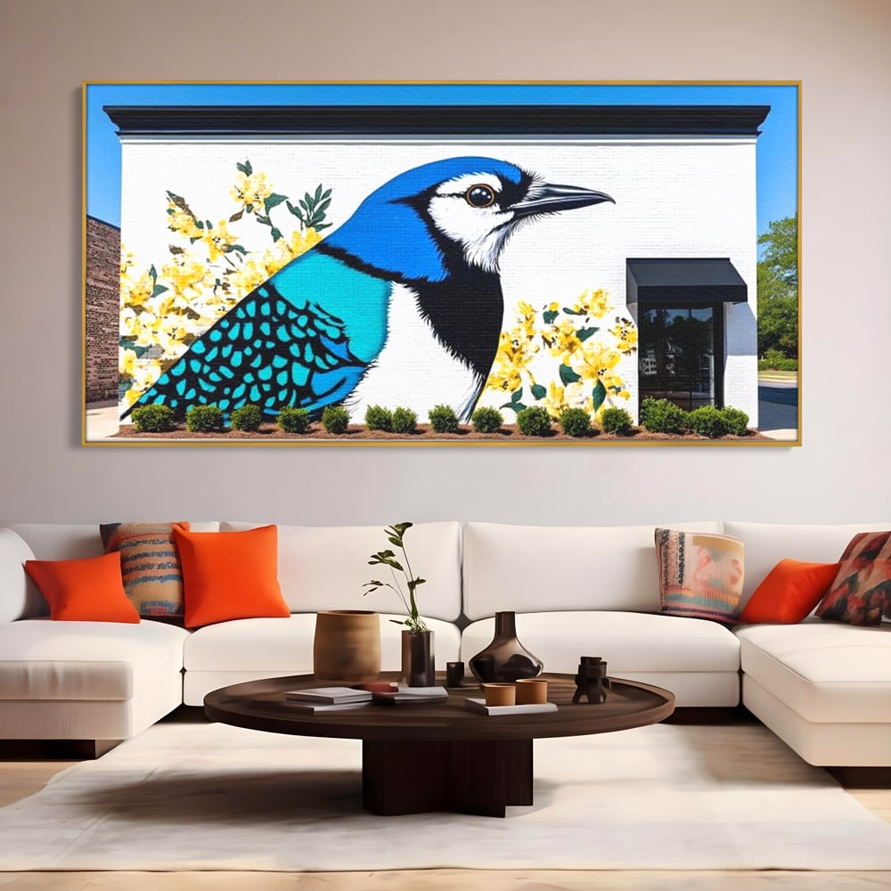 Tablou Canvas Premium, LuxCanva® M1087, Coltul Viu al Orasului, Mural, Urban, Graffiti, Perete, Caramida, Zid, Constructie, Pasare, Flori, Pictura, Street Art, Birou, Living, Camera Copil