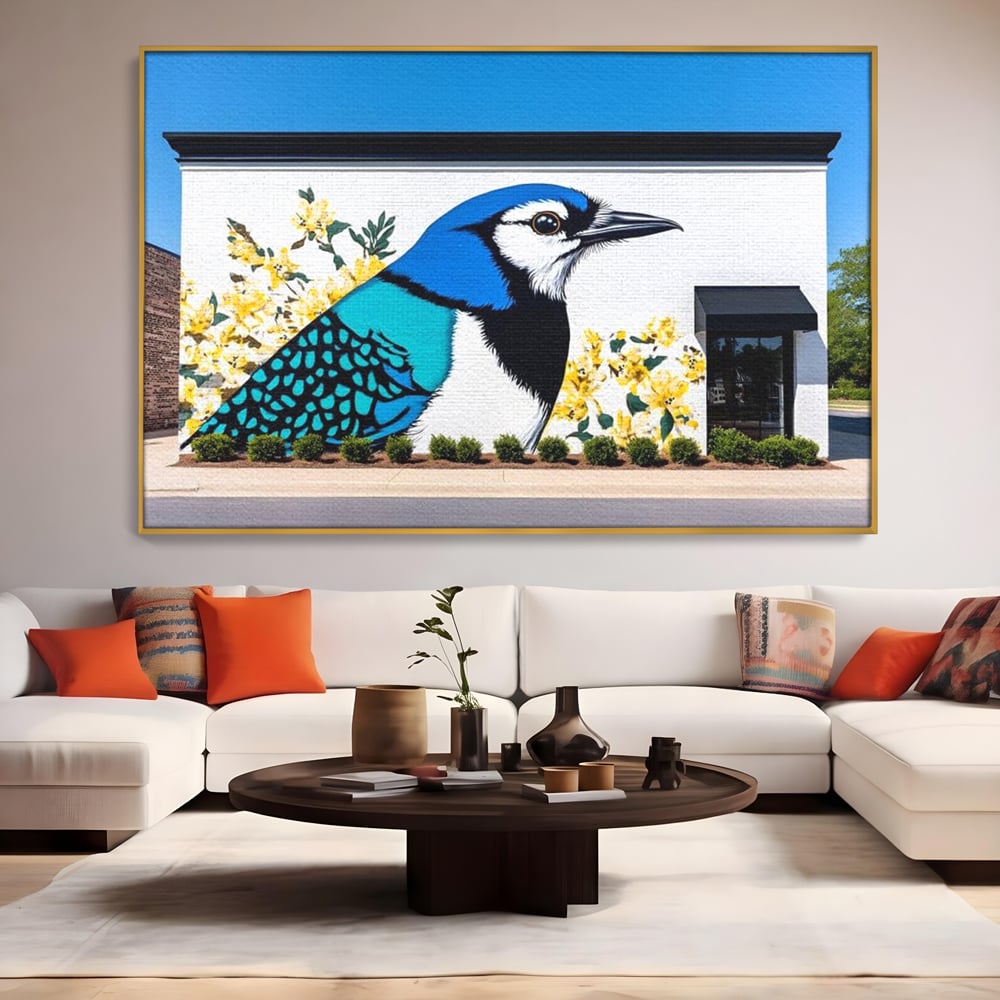 Tablou Canvas Premium, LuxCanva® M1087, Coltul Viu al Orasului, Mural, Urban, Graffiti, Perete, Caramida, Zid, Constructie, Pasare, Flori, Pictura, Street Art, Birou, Living, Camera Copil