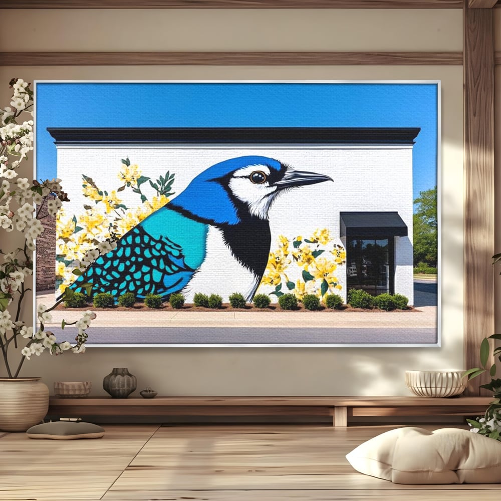 Tablou Canvas Premium, LuxCanva® M1087, Coltul Viu al Orasului, Mural, Urban, Graffiti, Perete, Caramida, Zid, Constructie, Pasare, Flori, Pictura, Street Art, Birou, Living, Camera Copil