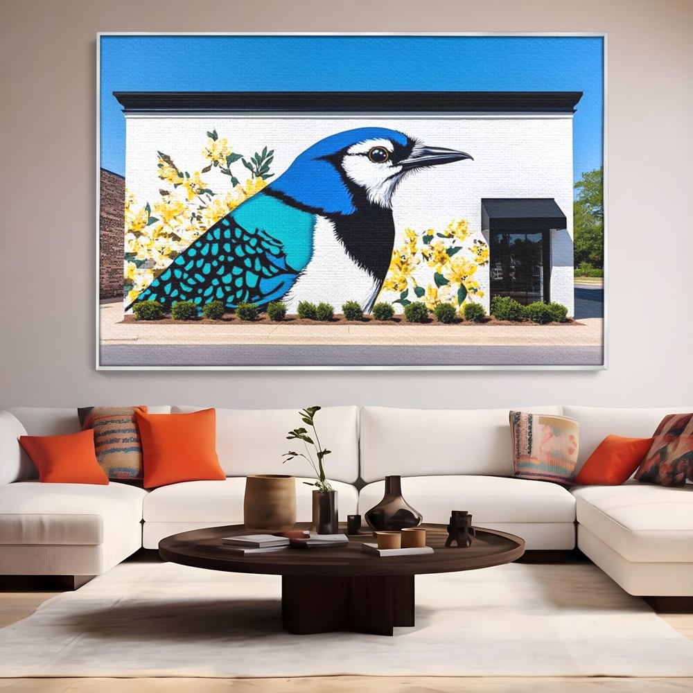Tablou Canvas Premium, LuxCanva® M1087, Coltul Viu al Orasului, Mural, Urban, Graffiti, Perete, Caramida, Zid, Constructie, Pasare, Flori, Pictura, Street Art, Birou, Living, Camera Copil