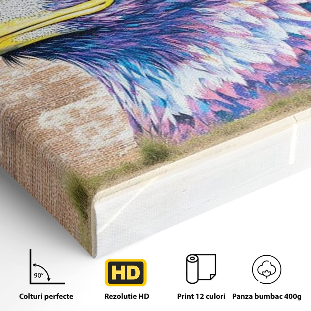 Tablou Canvas Premium, LuxCanva® M1088, Regele Cartierului, Uliu, Pasare, Zid, Caramida, Street Art, Oras, Cartier, Graffiti, Urban, Rebel, Culori Vibrante, Birou, Living, Camera Copil