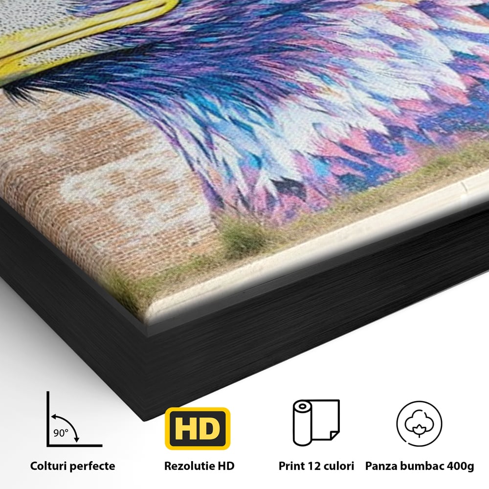 Tablou Canvas Premium, LuxCanva® M1088, Regele Cartierului, Uliu, Pasare, Zid, Caramida, Street Art, Oras, Cartier, Graffiti, Urban, Rebel, Culori Vibrante, Birou, Living, Camera Copil