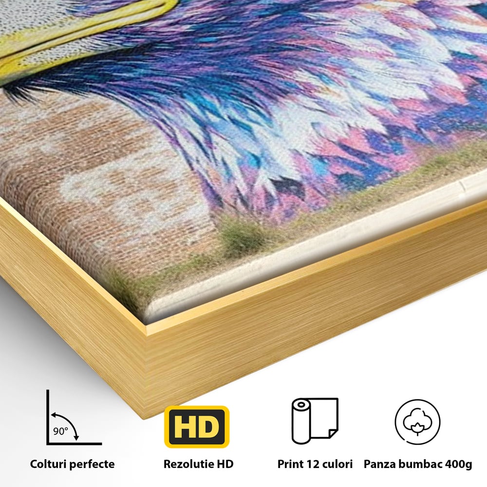 Tablou Canvas Premium, LuxCanva® M1088, Regele Cartierului, Uliu, Pasare, Zid, Caramida, Street Art, Oras, Cartier, Graffiti, Urban, Rebel, Culori Vibrante, Birou, Living, Camera Copil