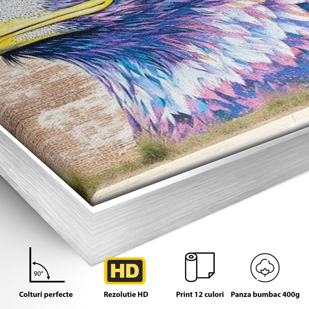 Tablou Canvas Premium, LuxCanva® M1088, Regele Cartierului, Uliu, Pasare, Zid, Caramida, Street Art, Oras, Cartier, Graffiti, Urban, Rebel, Culori Vibrante, Birou, Living, Camera Copil