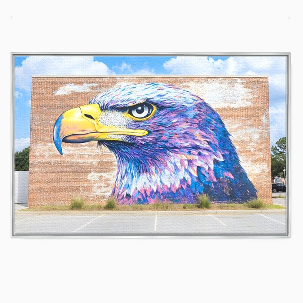 Tablou Canvas Premium, LuxCanva® M1088, Regele Cartierului, Uliu, Pasare, Zid, Caramida, Street Art, Oras, Cartier, Graffiti, Urban, Rebel, Culori Vibrante, Birou, Living, Camera Copil