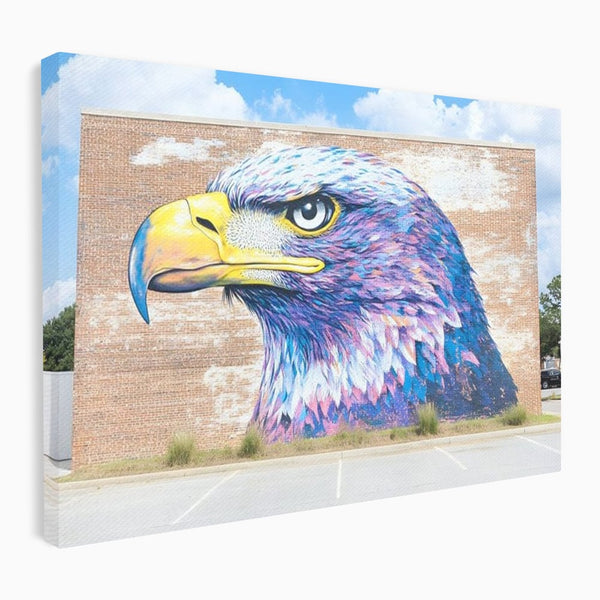Tablou Canvas Premium, LuxCanva® M1088, Regele Cartierului, Uliu, Pasare, Zid, Caramida, Street Art, Oras, Cartier, Graffiti, Urban, Rebel, Culori Vibrante, Birou, Living, Camera Copil