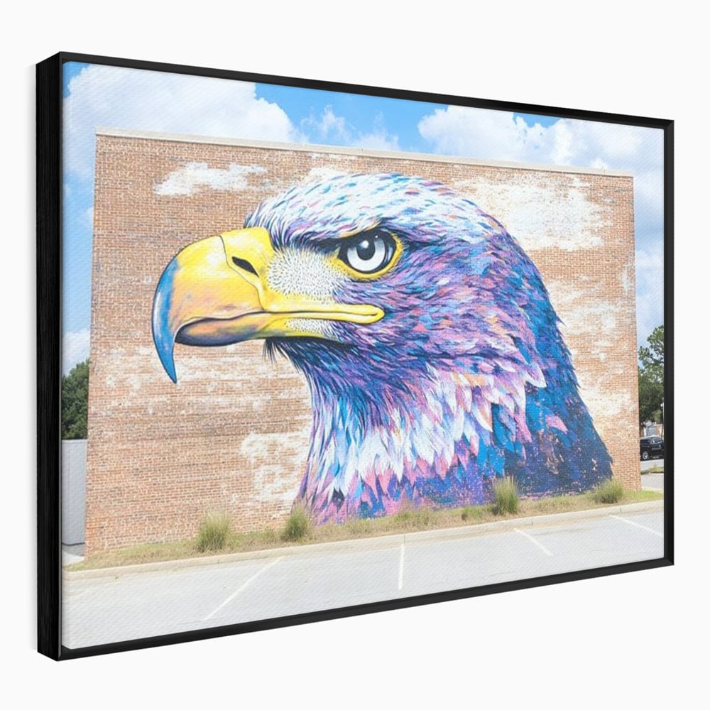 Tablou Canvas Premium, LuxCanva® M1088, Regele Cartierului, Uliu, Pasare, Zid, Caramida, Street Art, Oras, Cartier, Graffiti, Urban, Rebel, Culori Vibrante, Birou, Living, Camera Copil