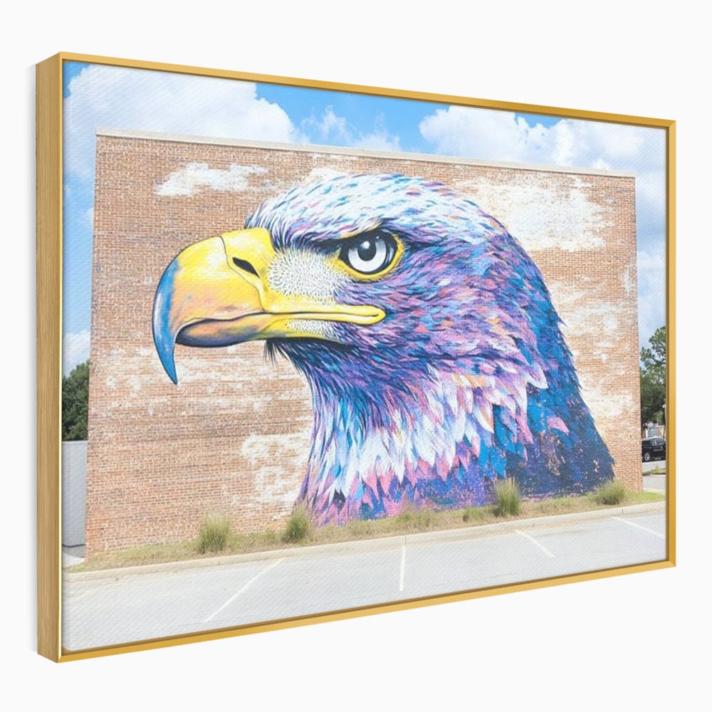 Tablou Canvas Premium, LuxCanva® M1088, Regele Cartierului, Uliu, Pasare, Zid, Caramida, Street Art, Oras, Cartier, Graffiti, Urban, Rebel, Culori Vibrante, Birou, Living, Camera Copil