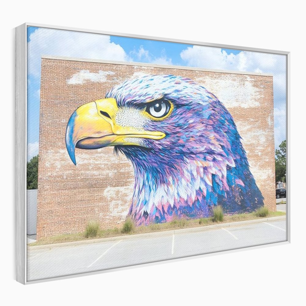 Tablou Canvas Premium, LuxCanva® M1088, Regele Cartierului, Uliu, Pasare, Zid, Caramida, Street Art, Oras, Cartier, Graffiti, Urban, Rebel, Culori Vibrante, Birou, Living, Camera Copil