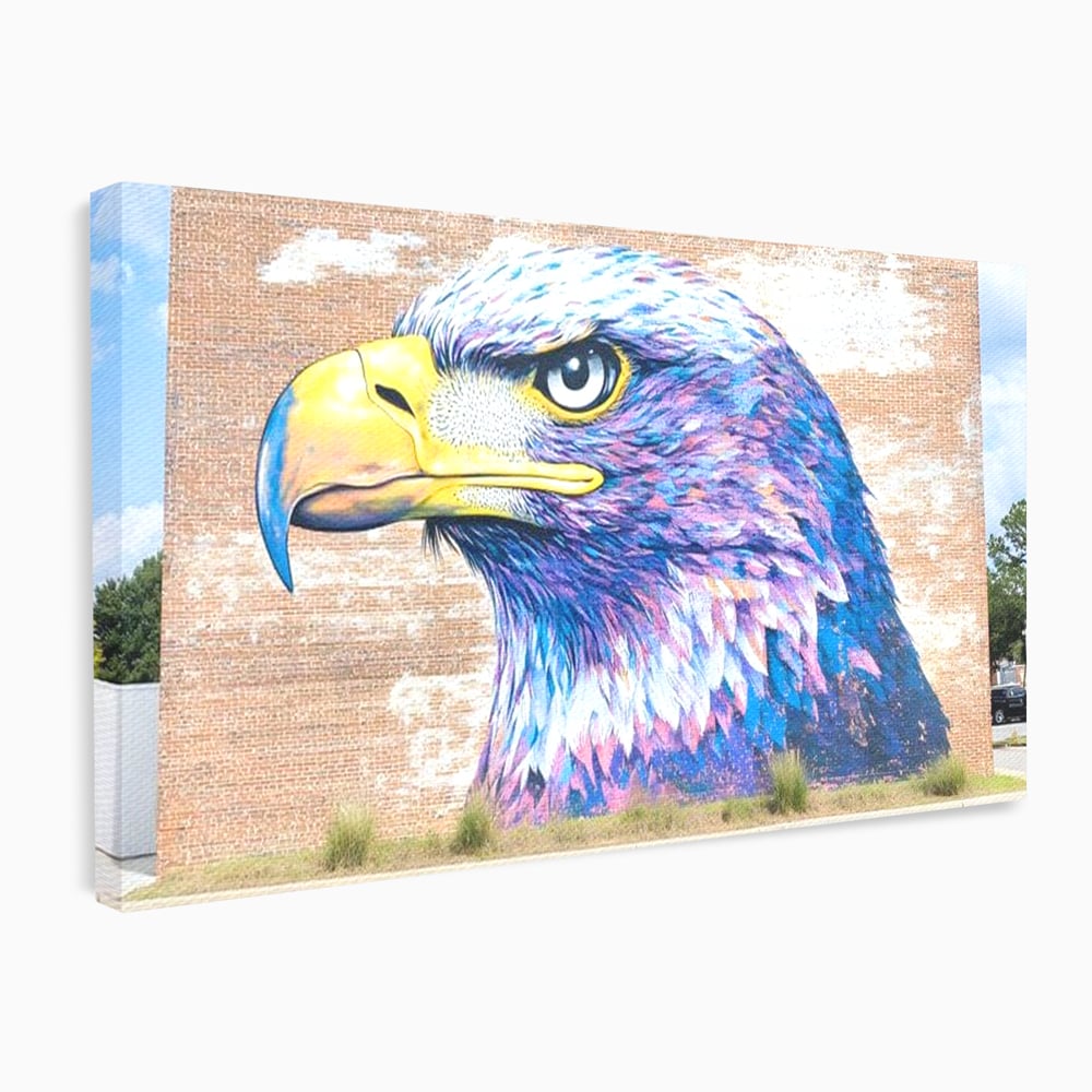 Tablou Canvas Premium, LuxCanva® M1088, Regele Cartierului, Uliu, Pasare, Zid, Caramida, Street Art, Oras, Cartier, Graffiti, Urban, Rebel, Culori Vibrante, Birou, Living, Camera Copil