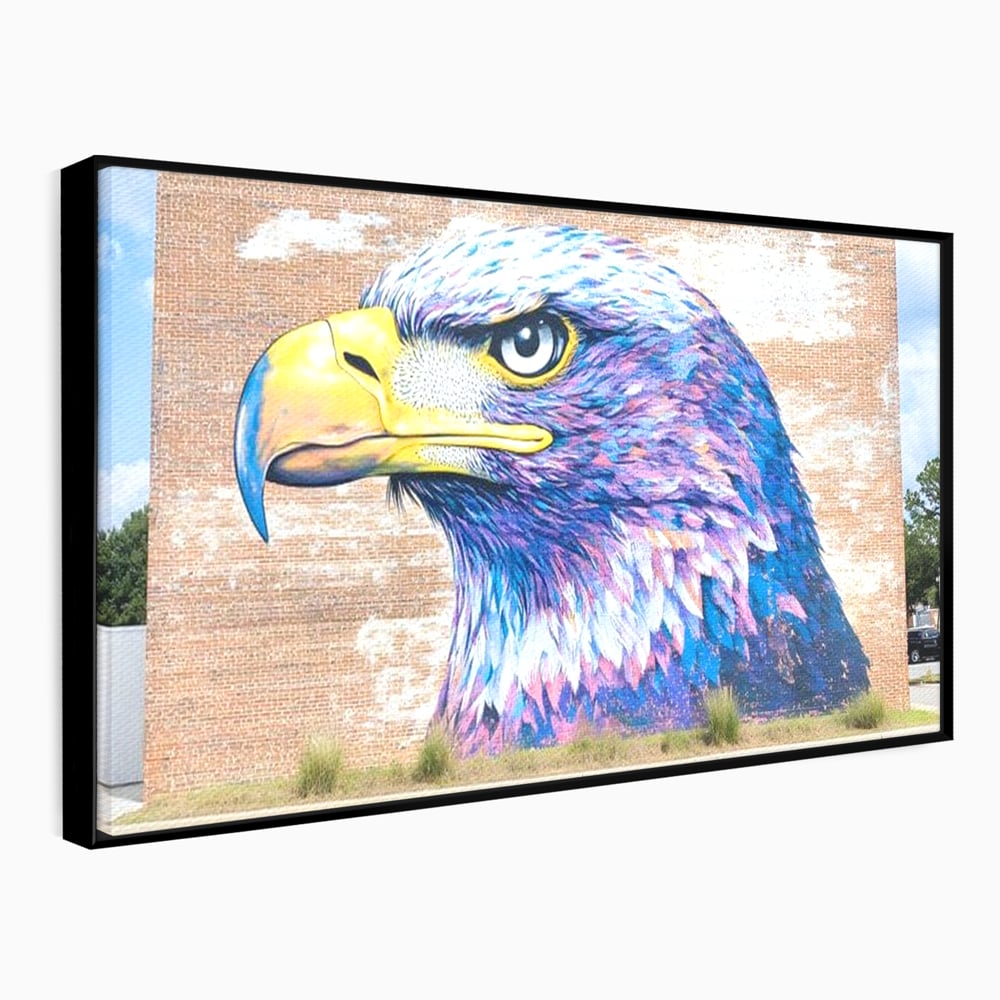 Tablou Canvas Premium, LuxCanva® M1088, Regele Cartierului, Uliu, Pasare, Zid, Caramida, Street Art, Oras, Cartier, Graffiti, Urban, Rebel, Culori Vibrante, Birou, Living, Camera Copil
