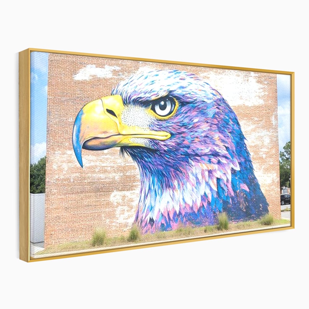 Tablou Canvas Premium, LuxCanva® M1088, Regele Cartierului, Uliu, Pasare, Zid, Caramida, Street Art, Oras, Cartier, Graffiti, Urban, Rebel, Culori Vibrante, Birou, Living, Camera Copil