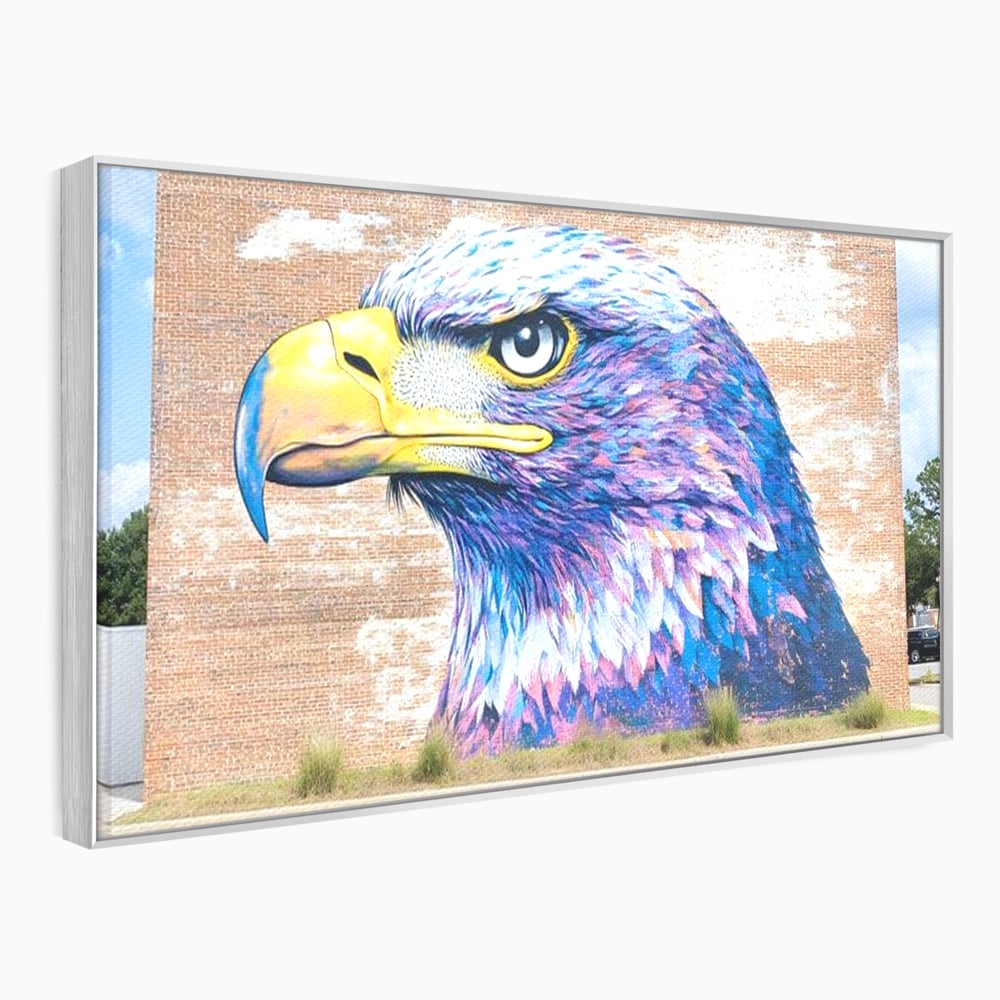 Tablou Canvas Premium, LuxCanva® M1088, Regele Cartierului, Uliu, Pasare, Zid, Caramida, Street Art, Oras, Cartier, Graffiti, Urban, Rebel, Culori Vibrante, Birou, Living, Camera Copil