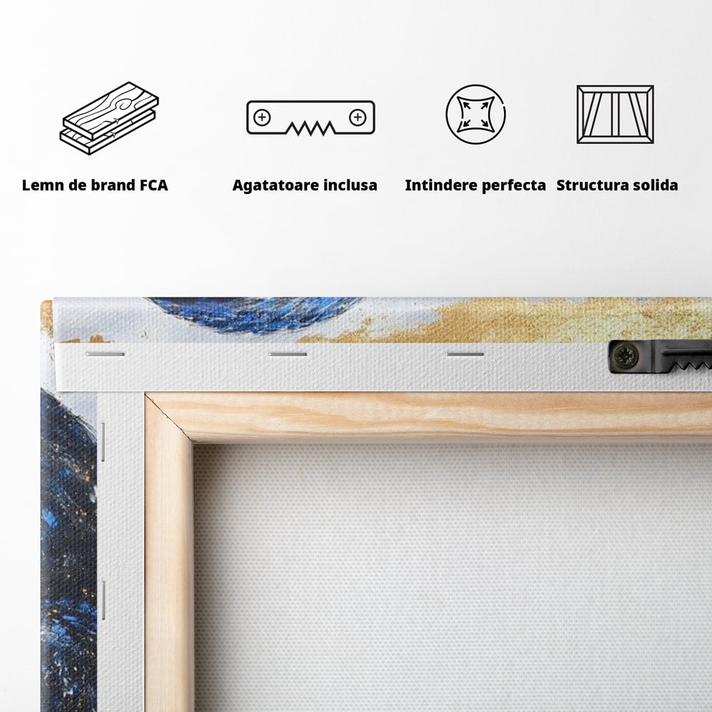 Tablou Canvas Premium, LuxCanva® M1089, Simbioza Regala, Soim, Floare, Petale, Textura, Auriu, Arta, Eleganta, Contrast, Pictura, Detalii, Cobalt, Regal, Birou, Living, Camera Copil