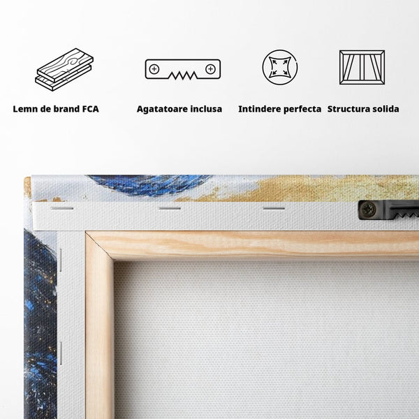 Tablou Canvas Premium, LuxCanva® M1089, Simbioza Regala, Soim, Floare, Petale, Textura, Auriu, Arta, Eleganta, Contrast, Pictura, Detalii, Cobalt, Regal, Birou, Living, Camera Copil