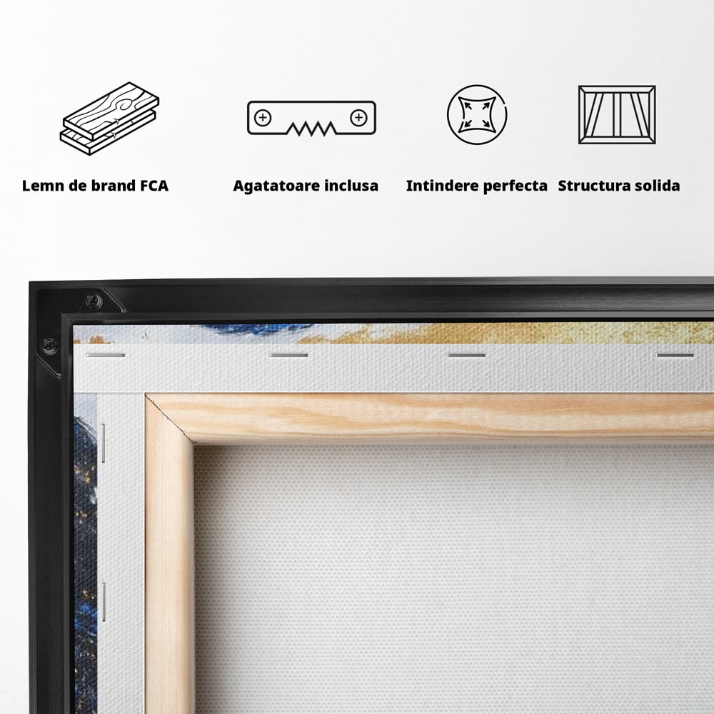 Tablou Canvas Premium, LuxCanva® M1089, Simbioza Regala, Soim, Floare, Petale, Textura, Auriu, Arta, Eleganta, Contrast, Pictura, Detalii, Cobalt, Regal, Birou, Living, Camera Copil
