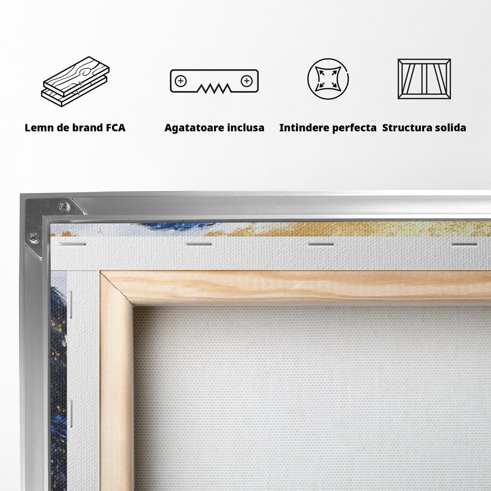 Tablou Canvas Premium, LuxCanva® M1089, Simbioza Regala, Soim, Floare, Petale, Textura, Auriu, Arta, Eleganta, Contrast, Pictura, Detalii, Cobalt, Regal, Birou, Living, Camera Copil
