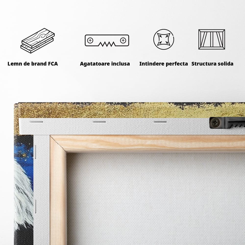 Tablou Canvas Premium, LuxCanva® M1090, Popas in Lavanda, Lavanda, Flori, Vultur, Pasare, Stralucire, Noapte, Simbolism, Violet, Pictura, Auriu, Birou, Living, Camera Copil