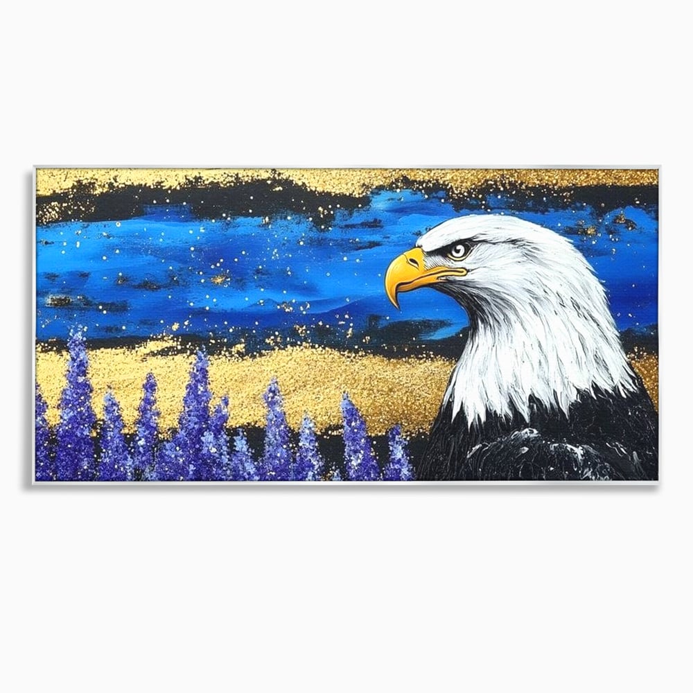 Tablou Canvas Premium, LuxCanva® M1090, Popas in Lavanda, Lavanda, Flori, Vultur, Pasare, Stralucire, Noapte, Simbolism, Violet, Pictura, Auriu, Birou, Living, Camera Copil