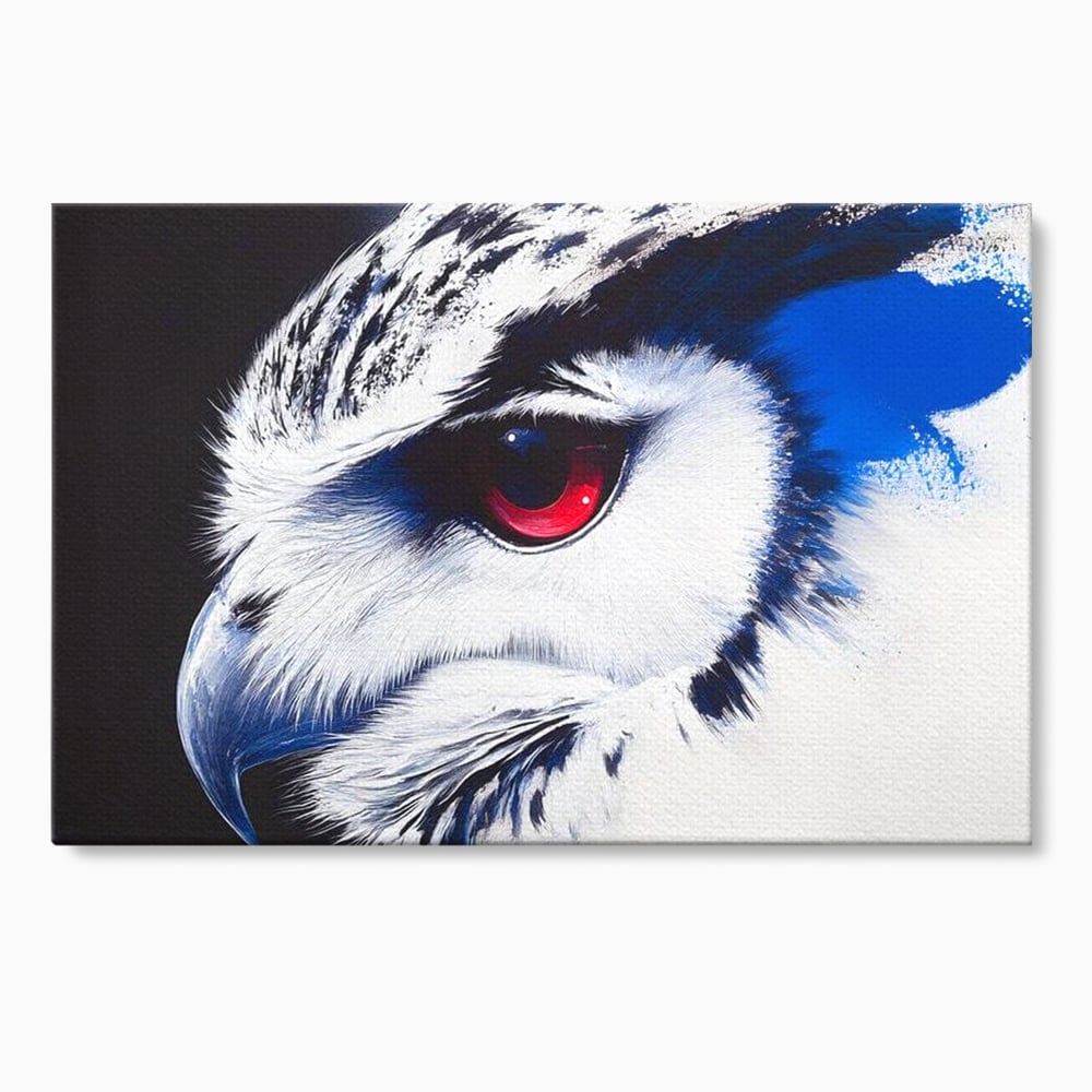 Leinwandbilder Premium, LuxCanva® M1091, Feuer in der Nacht Iris, Augen, Iris, Blick, Rot, Geheimnis, Weisheit, Textur, Tinte, Eule, Vogel, Portrait, Büro, Wohnen, Kinderzimmer