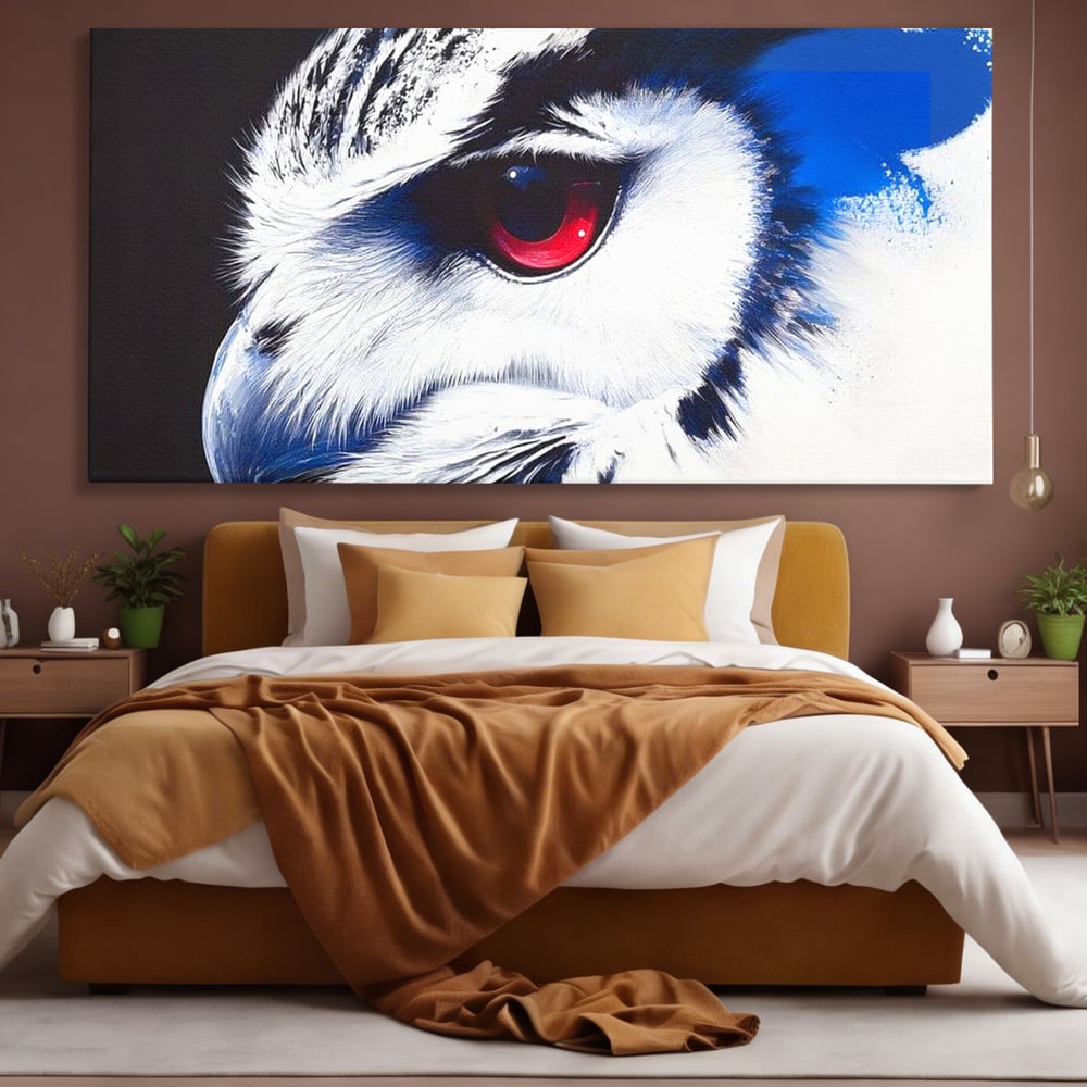 Leinwandbilder Premium, LuxCanva® M1091, Feuer in der Nacht Iris, Augen, Iris, Blick, Rot, Geheimnis, Weisheit, Textur, Tinte, Eule, Vogel, Portrait, Büro, Wohnen, Kinderzimmer