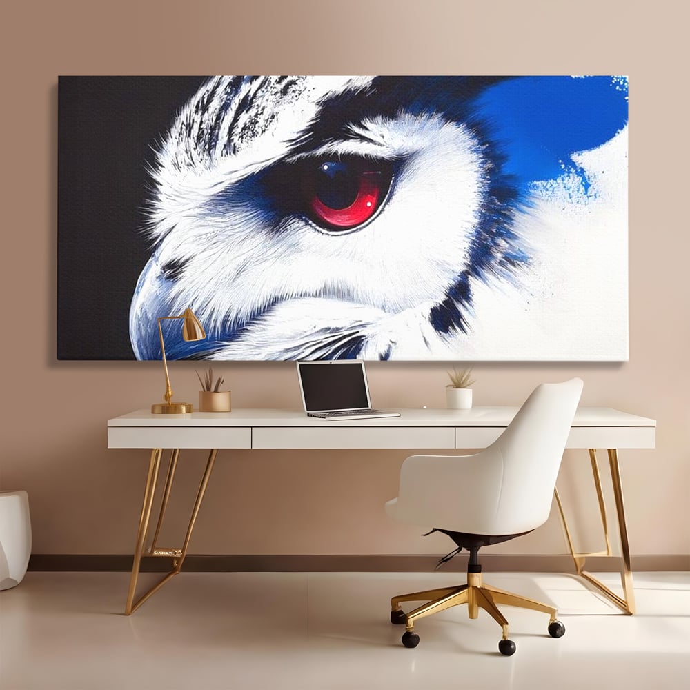 Leinwandbilder Premium, LuxCanva® M1091, Feuer in der Nacht Iris, Augen, Iris, Blick, Rot, Geheimnis, Weisheit, Textur, Tinte, Eule, Vogel, Portrait, Büro, Wohnen, Kinderzimmer