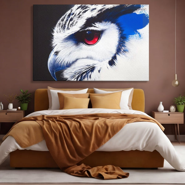 Leinwandbilder Premium, LuxCanva® M1091, Feuer in der Nacht Iris, Augen, Iris, Blick, Rot, Geheimnis, Weisheit, Textur, Tinte, Eule, Vogel, Portrait, Büro, Wohnen, Kinderzimmer
