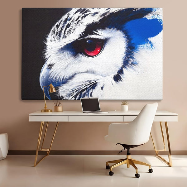 Leinwandbilder Premium, LuxCanva® M1091, Feuer in der Nacht Iris, Augen, Iris, Blick, Rot, Geheimnis, Weisheit, Textur, Tinte, Eule, Vogel, Portrait, Büro, Wohnen, Kinderzimmer
