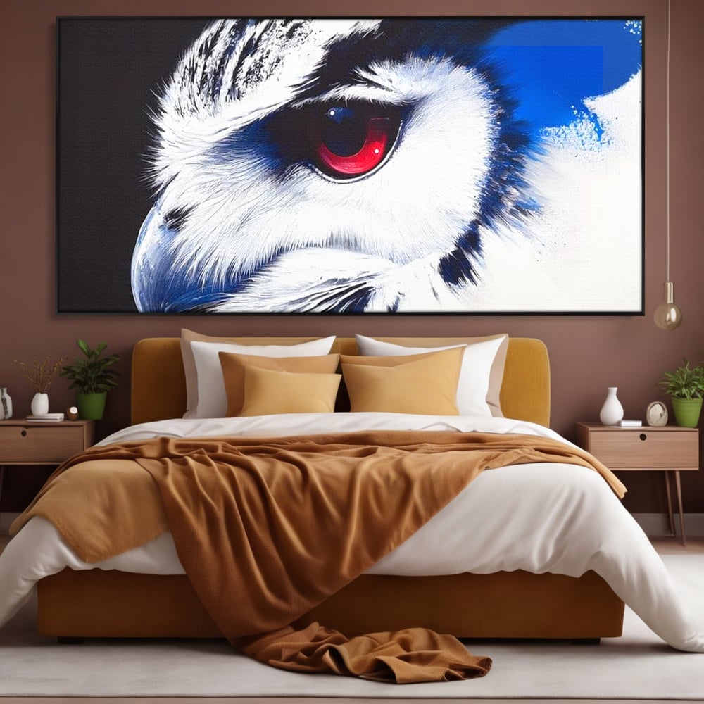 Leinwandbilder Premium, LuxCanva® M1091, Feuer in der Nacht Iris, Augen, Iris, Blick, Rot, Geheimnis, Weisheit, Textur, Tinte, Eule, Vogel, Portrait, Büro, Wohnen, Kinderzimmer