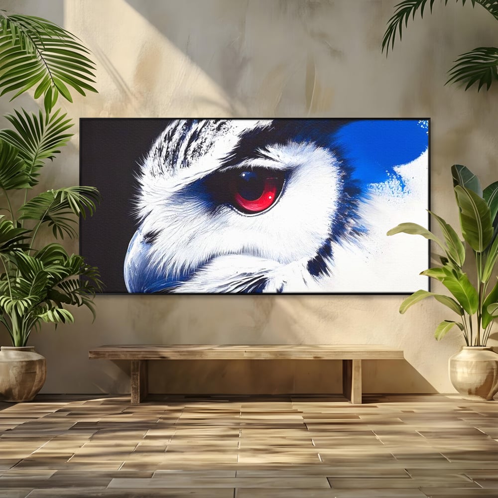 Leinwandbilder Premium, LuxCanva® M1091, Feuer in der Nacht Iris, Augen, Iris, Blick, Rot, Geheimnis, Weisheit, Textur, Tinte, Eule, Vogel, Portrait, Büro, Wohnen, Kinderzimmer