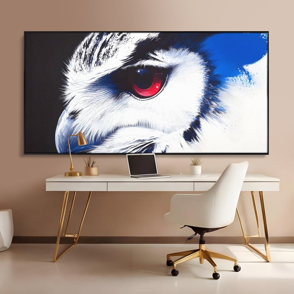 Leinwandbilder Premium, LuxCanva® M1091, Feuer in der Nacht Iris, Augen, Iris, Blick, Rot, Geheimnis, Weisheit, Textur, Tinte, Eule, Vogel, Portrait, Büro, Wohnen, Kinderzimmer