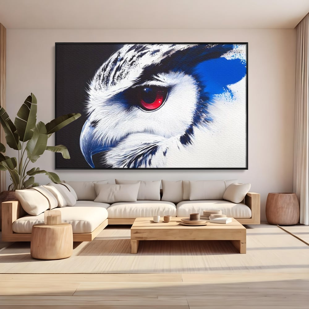 Leinwandbilder Premium, LuxCanva® M1091, Feuer in der Nacht Iris, Augen, Iris, Blick, Rot, Geheimnis, Weisheit, Textur, Tinte, Eule, Vogel, Portrait, Büro, Wohnen, Kinderzimmer