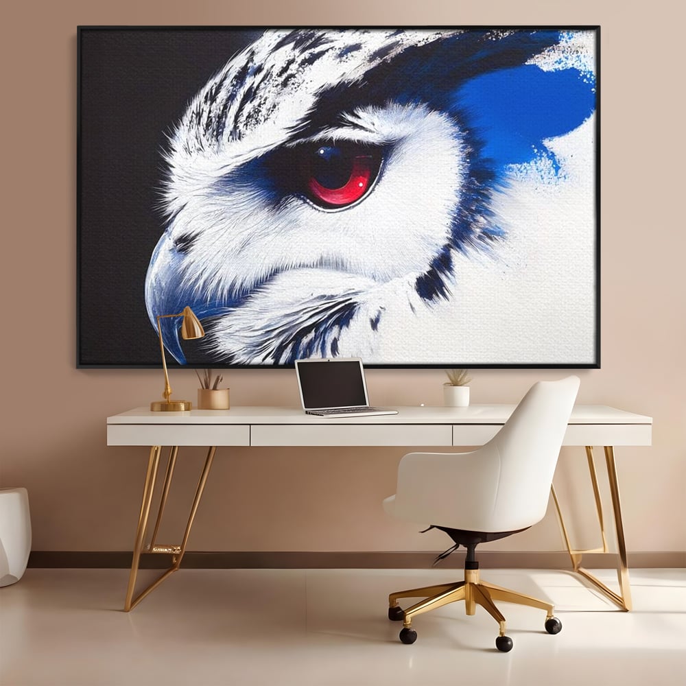 Leinwandbilder Premium, LuxCanva® M1091, Feuer in der Nacht Iris, Augen, Iris, Blick, Rot, Geheimnis, Weisheit, Textur, Tinte, Eule, Vogel, Portrait, Büro, Wohnen, Kinderzimmer