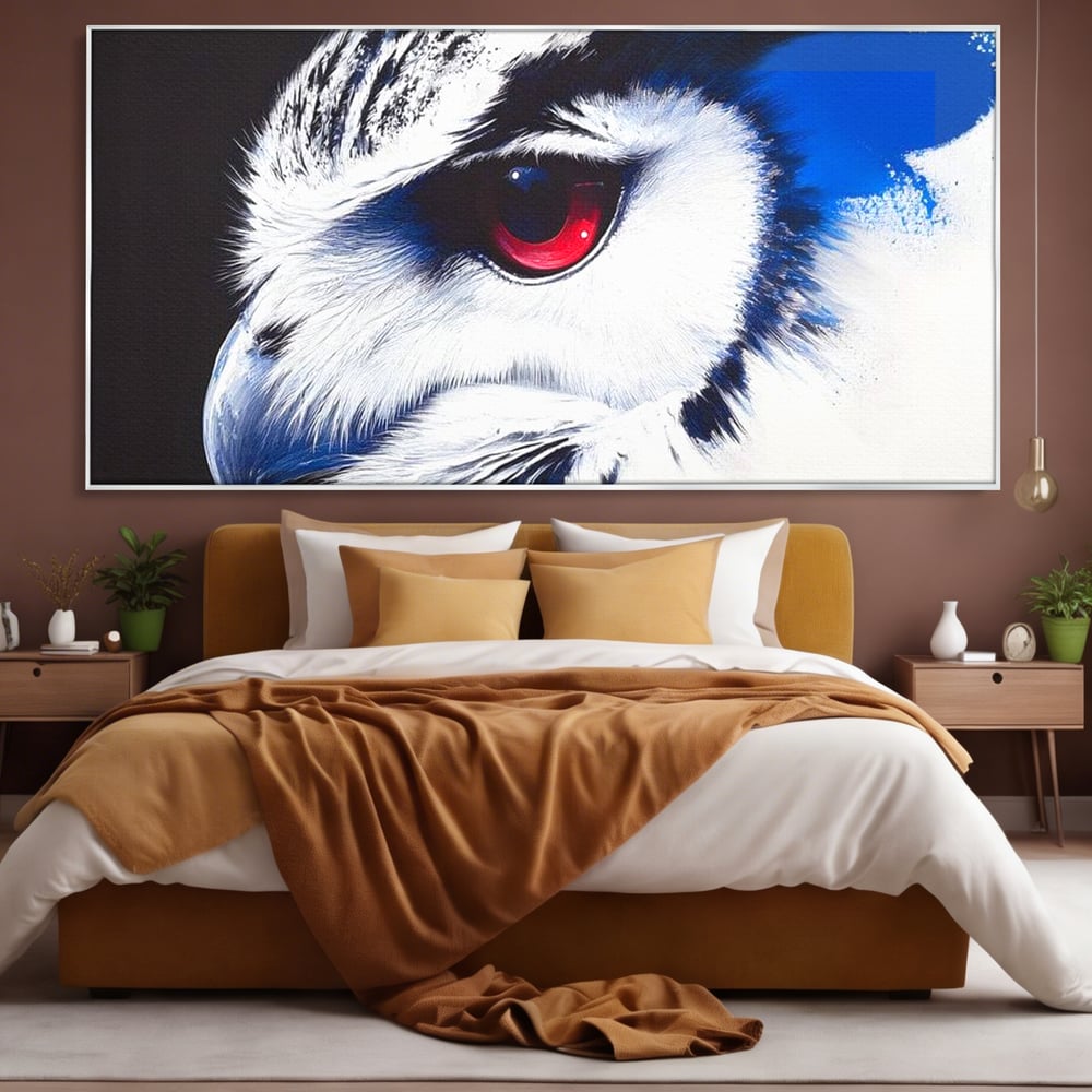 Leinwandbilder Premium, LuxCanva® M1091, Feuer in der Nacht Iris, Augen, Iris, Blick, Rot, Geheimnis, Weisheit, Textur, Tinte, Eule, Vogel, Portrait, Büro, Wohnen, Kinderzimmer