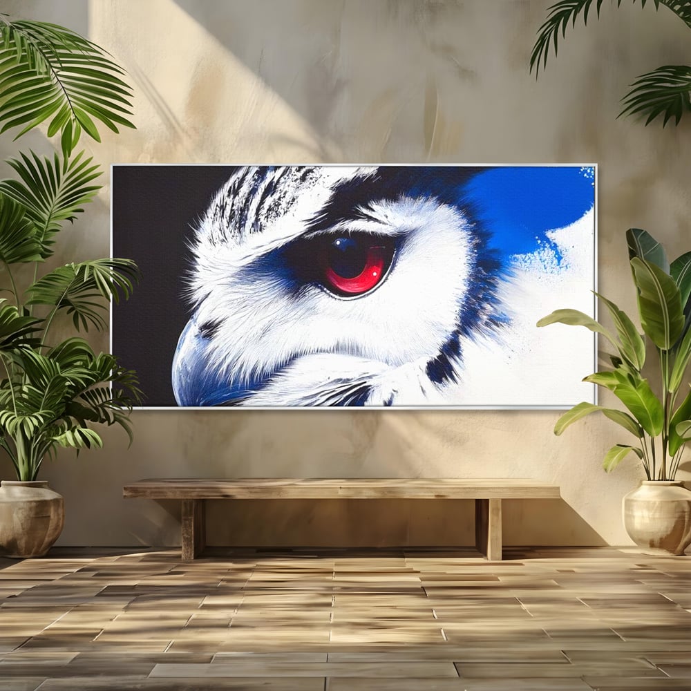Leinwandbilder Premium, LuxCanva® M1091, Feuer in der Nacht Iris, Augen, Iris, Blick, Rot, Geheimnis, Weisheit, Textur, Tinte, Eule, Vogel, Portrait, Büro, Wohnen, Kinderzimmer