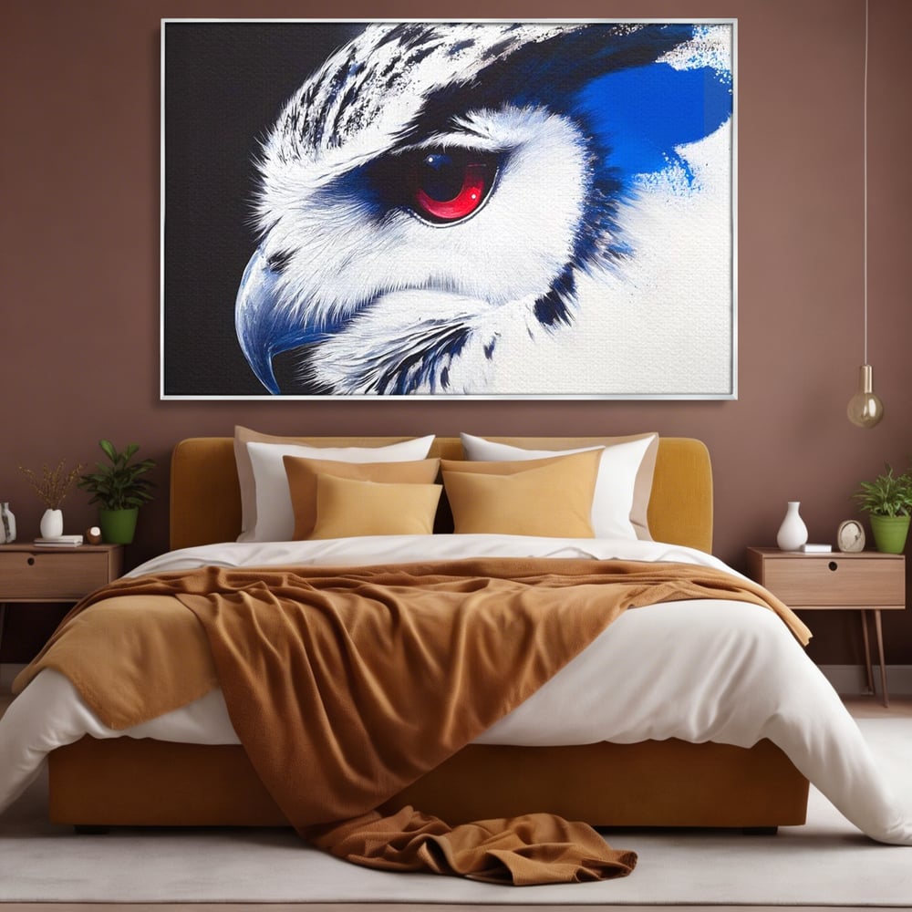 Leinwandbilder Premium, LuxCanva® M1091, Feuer in der Nacht Iris, Augen, Iris, Blick, Rot, Geheimnis, Weisheit, Textur, Tinte, Eule, Vogel, Portrait, Büro, Wohnen, Kinderzimmer