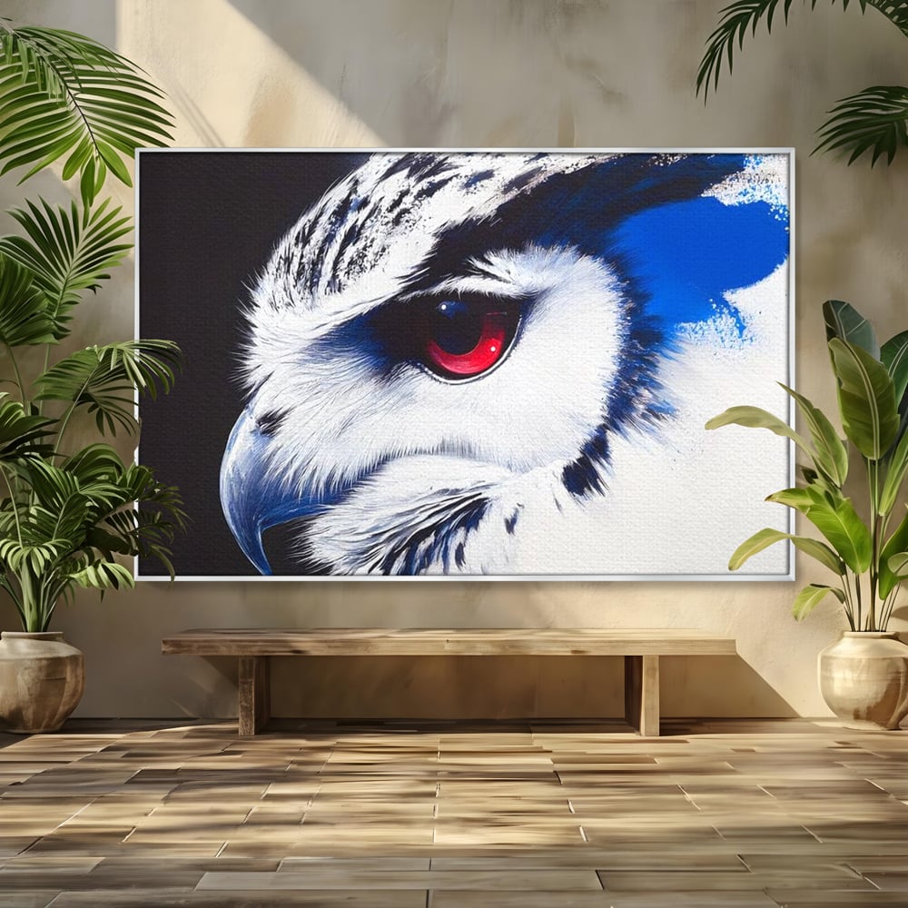 Leinwandbilder Premium, LuxCanva® M1091, Feuer in der Nacht Iris, Augen, Iris, Blick, Rot, Geheimnis, Weisheit, Textur, Tinte, Eule, Vogel, Portrait, Büro, Wohnen, Kinderzimmer