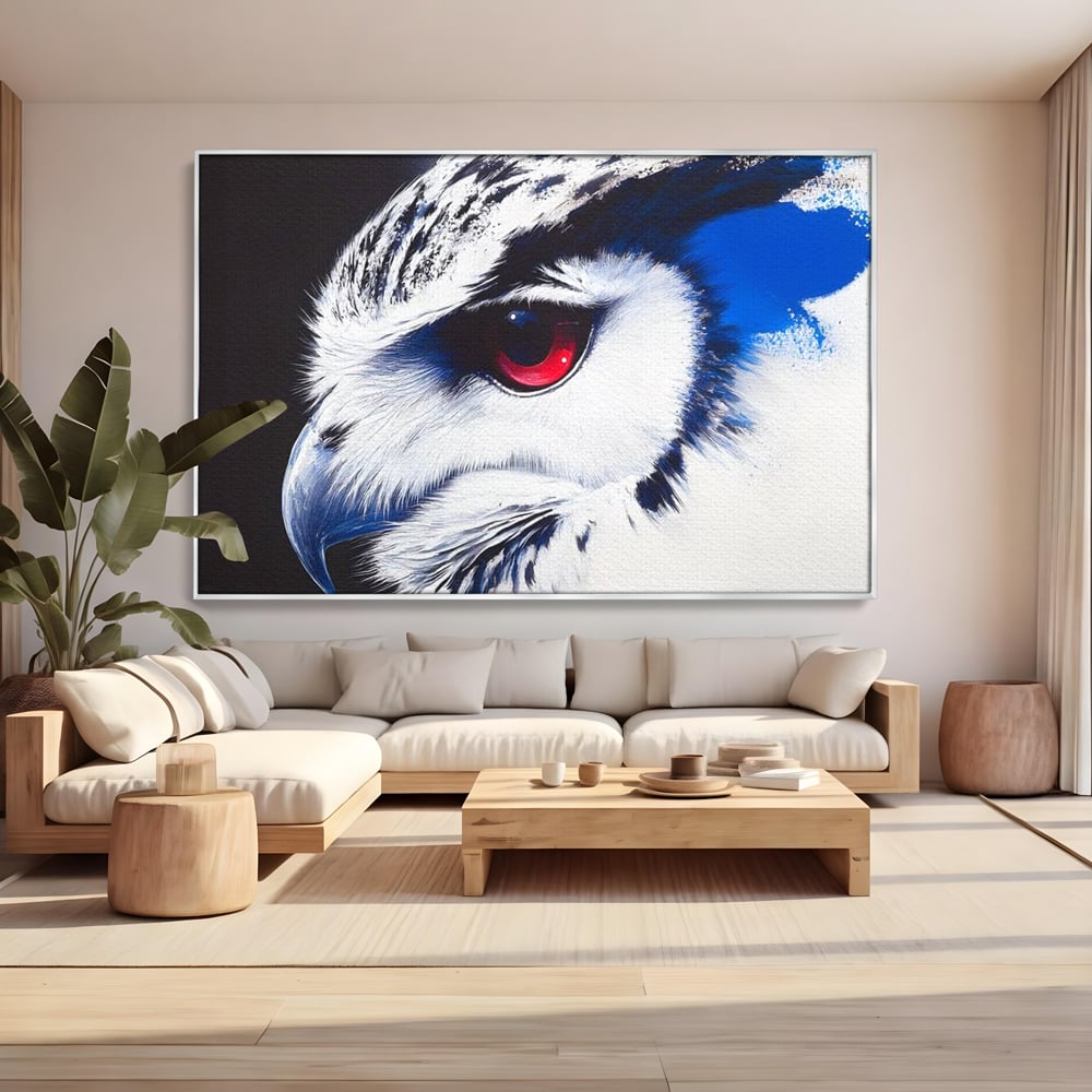 Leinwandbilder Premium, LuxCanva® M1091, Feuer in der Nacht Iris, Augen, Iris, Blick, Rot, Geheimnis, Weisheit, Textur, Tinte, Eule, Vogel, Portrait, Büro, Wohnen, Kinderzimmer