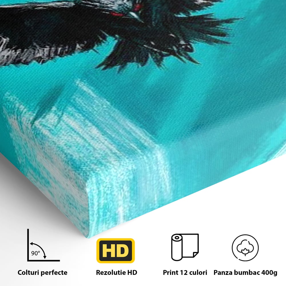 Tablou Canvas Premium, LuxCanva® M1094, Mesager Nevazut, Vultur, Zbor, Aripi, Libertate, Putere, Contrast, Turcoaz, Azur, Metalic, Grafit, Pictura, Birou, Living, Camera Copil