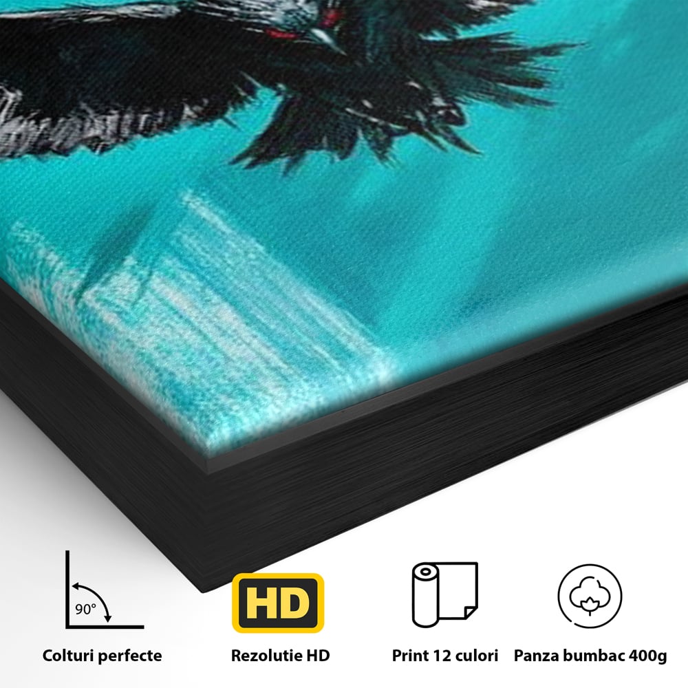 Tablou Canvas Premium, LuxCanva® M1094, Mesager Nevazut, Vultur, Zbor, Aripi, Libertate, Putere, Contrast, Turcoaz, Azur, Metalic, Grafit, Pictura, Birou, Living, Camera Copil