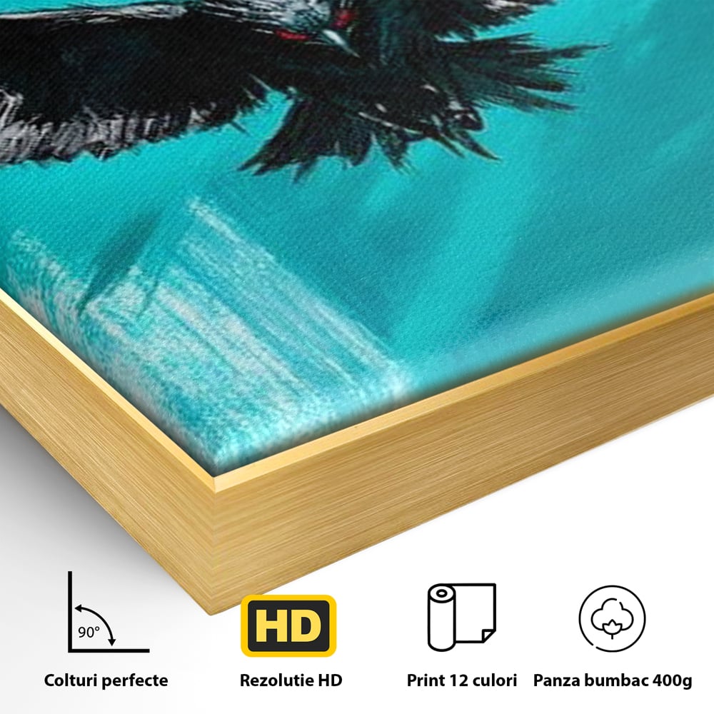 Tablou Canvas Premium, LuxCanva® M1094, Mesager Nevazut, Vultur, Zbor, Aripi, Libertate, Putere, Contrast, Turcoaz, Azur, Metalic, Grafit, Pictura, Birou, Living, Camera Copil
